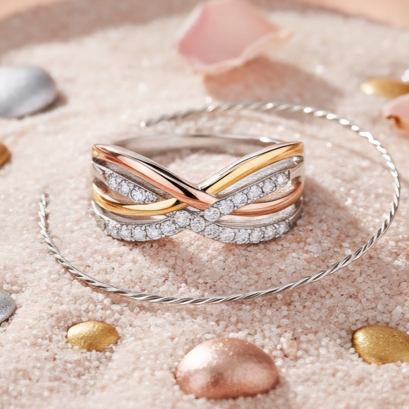 925 Sterling Silver Infinity Ring 💎 18K Yellow & Rose Gold Plated 💍 Size 7 - Picture 9 of 9